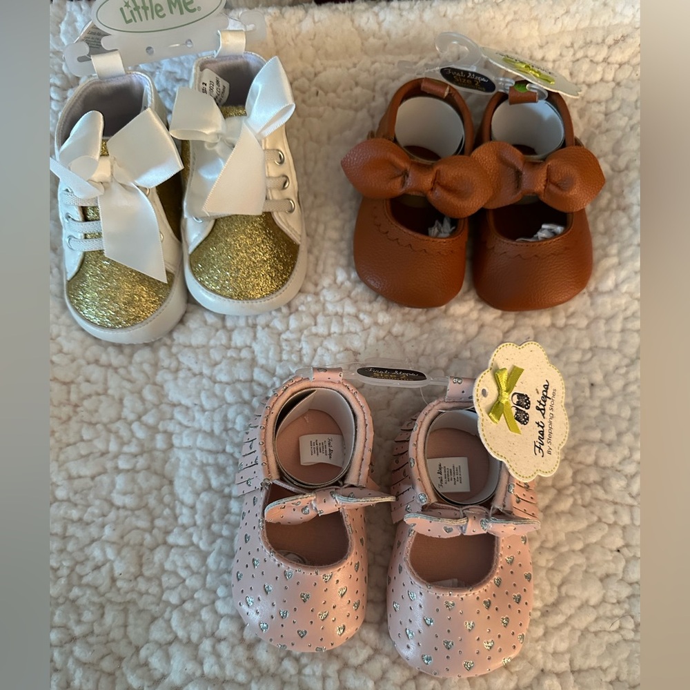 Baby Girl Crib Booties (3 Pair) Size 2